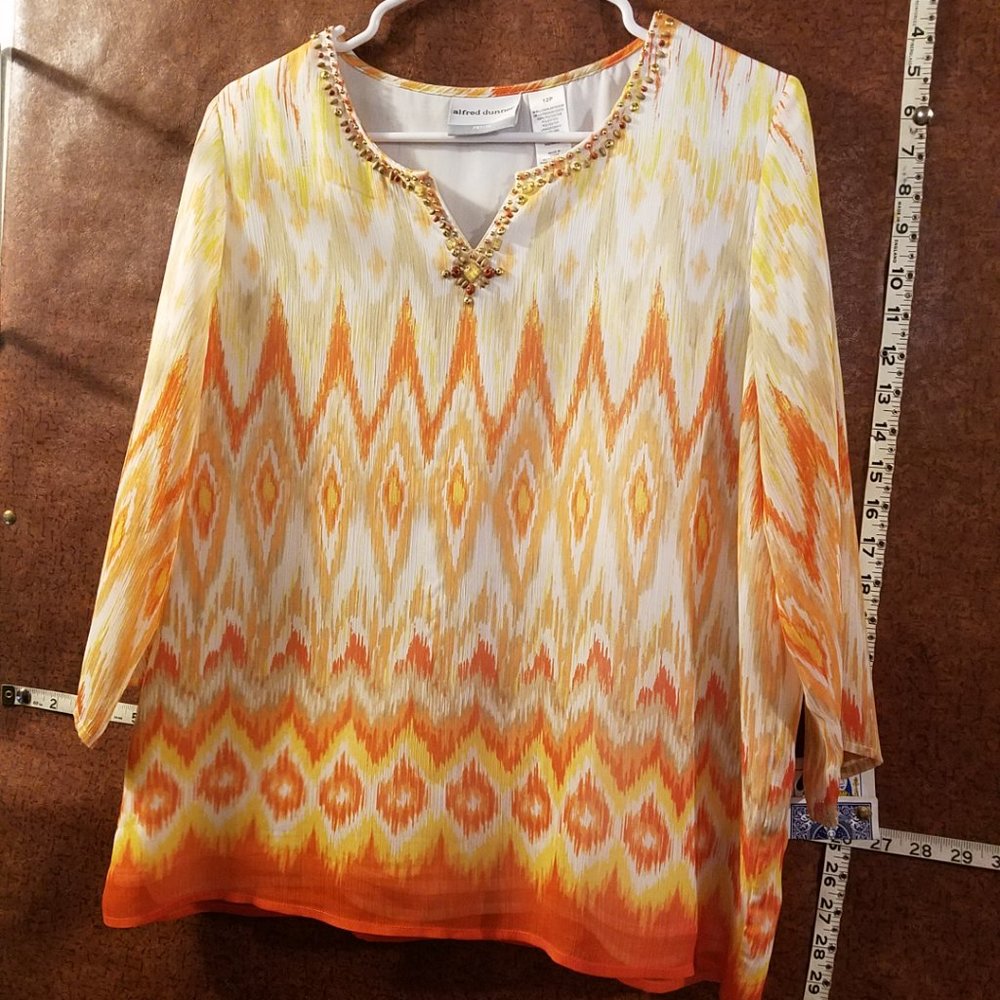 Alfred Dunner 10p Embellished Top Blouse NWOT Orange/Yellow Spring Summer